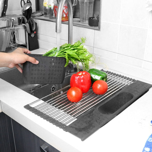 Dish Drainer Over Sink For Kitchen Organizer Multi-Use Roll-up Drying Foldable Rack  Fruit Vegetable Meat Mat eprolo