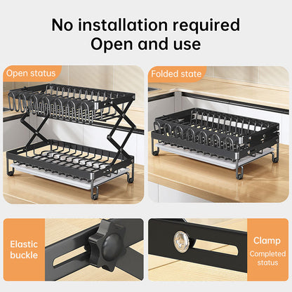 Foldable 2-Layer Kitchen Dish Rack, Large Capacity Countertop Drying Shelf for Bowls & Cutlery eprolo