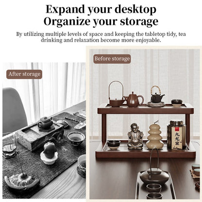 2-Tier Bamboo Spice & Cosmetic Organizer with Acrylic Base, Countertop Storage for Small Spaces eprolo