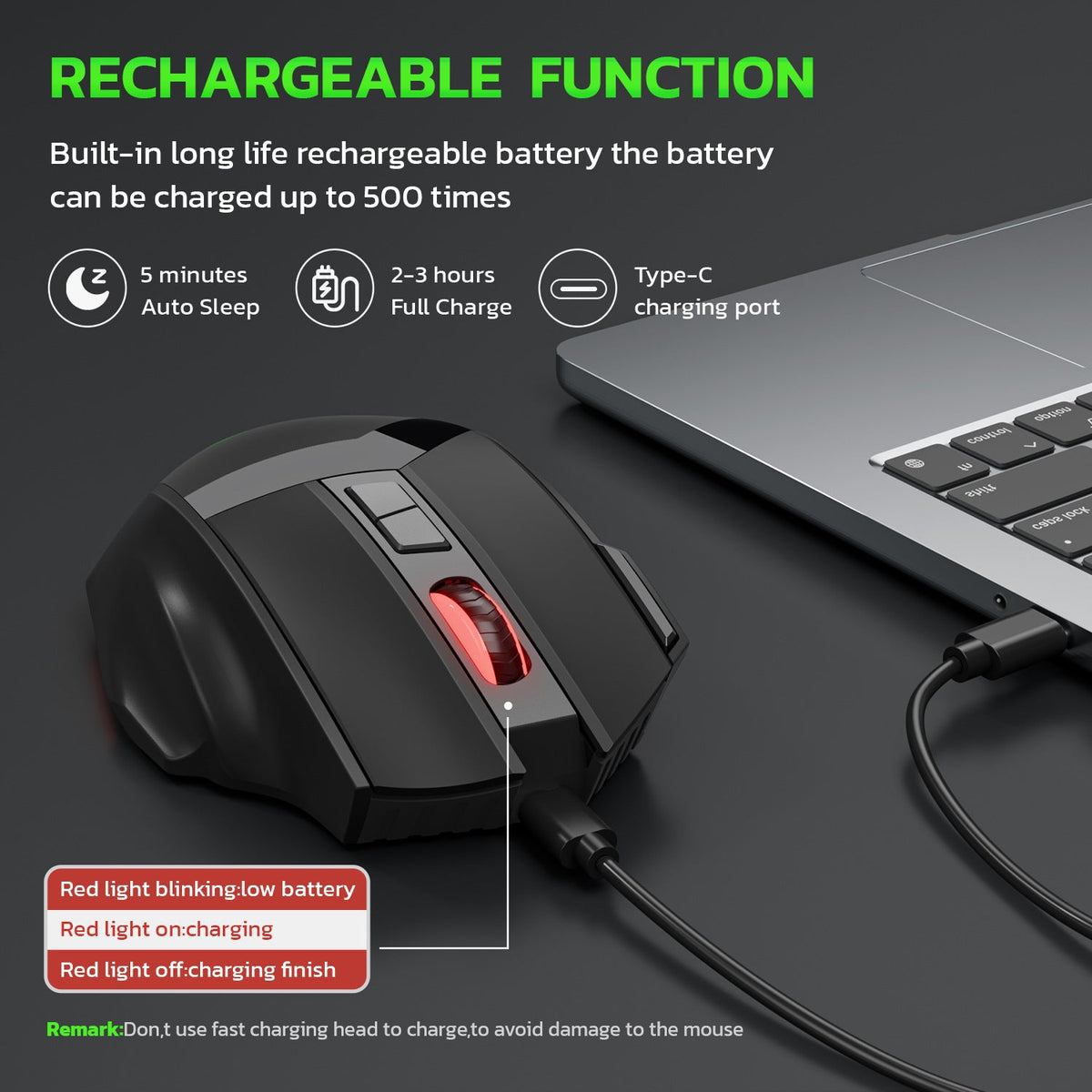Wireless charging Bluetooth dual-mode 10 key mute gaming mouse 4800DPI mouse RGB color light eprolo