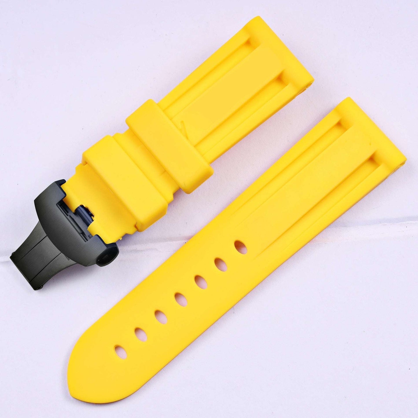 Panerai sea rubber watch strap original butterfly buckle folding buckle waterproof rubber silicone strap men's 22 24mm - Smart Savvy