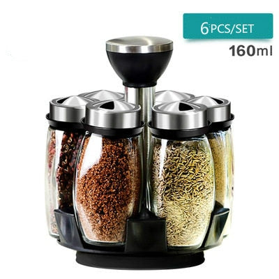 Rotating Cruet Condiment Seasoning Jars Set for Spices Pepper Sprays Bottles Salt Shakers Holder Kitchen Storage Rack Organizer eprolo