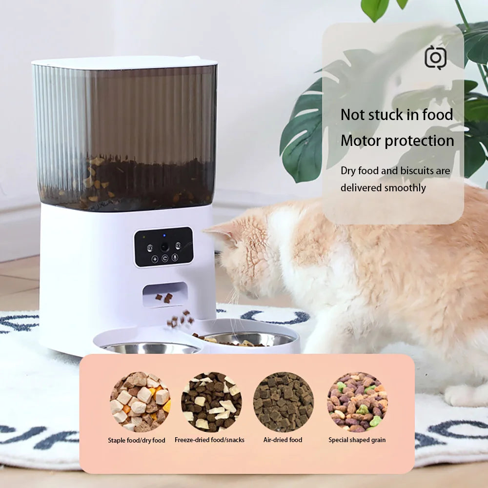 5L Double Bowls Smart Automatic Cat Feeder With Camera Cat Dry Food Video Dispenser Pet Smart Voice Recorder Auto Feeder For Dog eprolo
