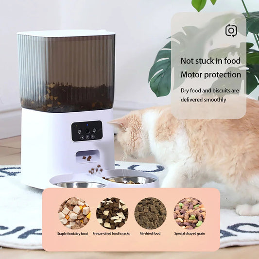 5L Double Bowls Smart Automatic Cat Feeder With Camera Cat Dry Food Video Dispenser Pet Smart Voice Recorder Auto Feeder For Dog eprolo