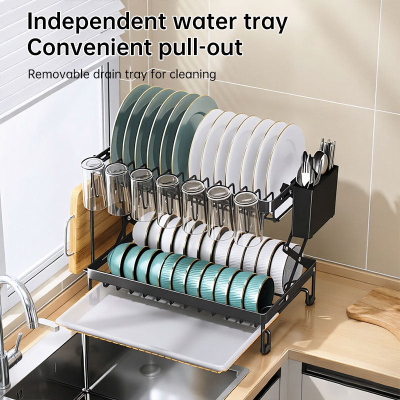 Foldable 2-Layer Kitchen Dish Rack, Large Capacity Countertop Drying Shelf for Bowls & Cutlery eprolo