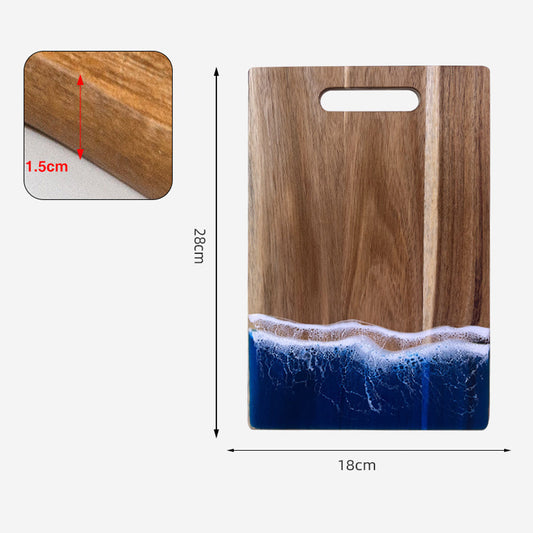 Wood Cutting Board Resin Blue green Wave Pattern eprolo