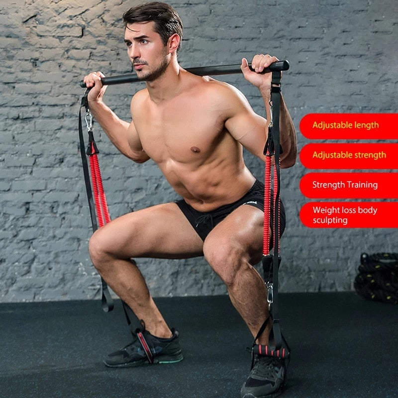Resistance Band  Pilates Stick Gym Exercise Muscle Power Tension Bar With Fitness Stick Home Body Work Out Fitness Pull Rope eprolo