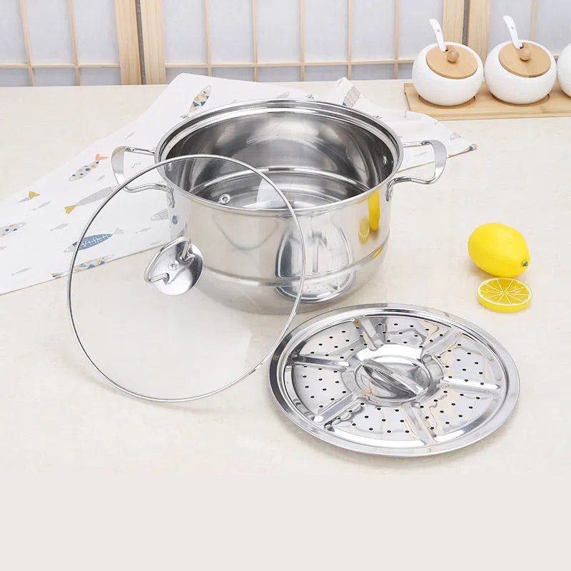 Stainless steel cookware set of 18 pieces household kitchen set soup pot set 16-26cm cutlery set pot set - Smart Savvy