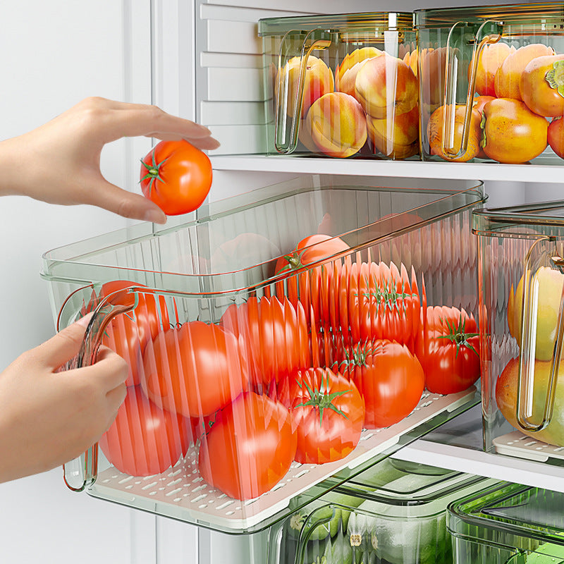 Refrigerator Storage Box Household Drainable Food Storage Box Sealed Storage Box With Handle Stacking Storage Box eprolo