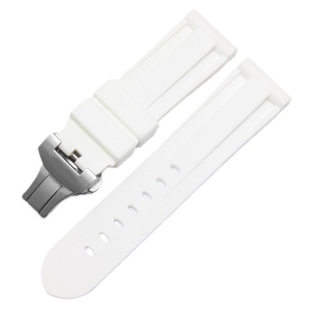 Panerai sea rubber watch strap original butterfly buckle folding buckle waterproof rubber silicone strap men's 22 24mm - Smart Savvy