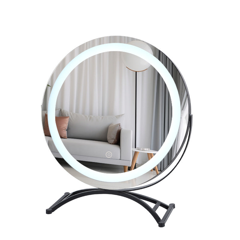 Round black dressing table makeup mirror desktop LED light eprolo