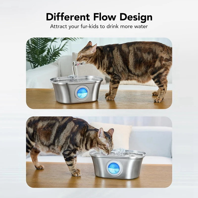 3.2L  Cat Water Fountain With Water Level Window,Stainless Steel Automatic Pet Water Fountain,Dog Water Dispenser Durable  USB eprolo