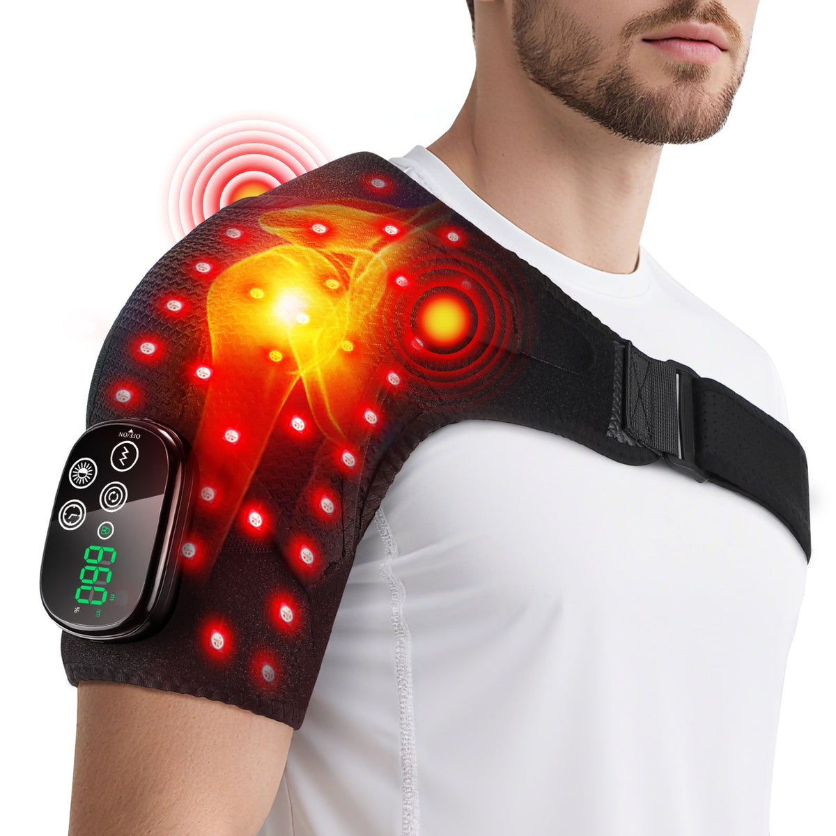Massage Shoulder Support with Touchscreen Controller, Rechargeable Vibrating Heat Therapy Shoulder Massager Belt eprolo