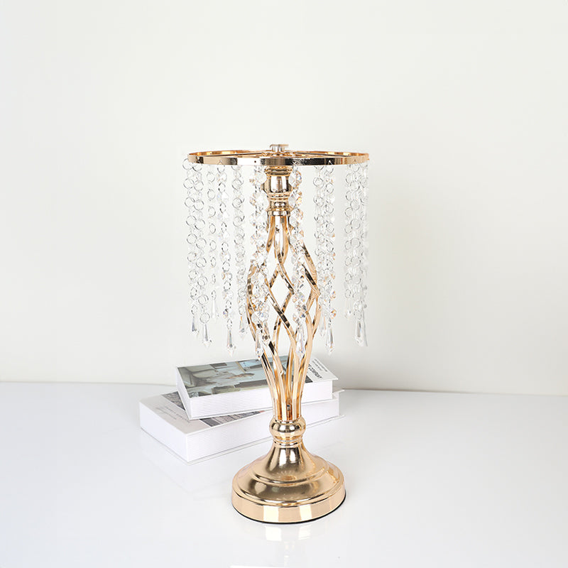 Wrought Iron Metal Flower Stand with Crystal Acrylic Beads Hanging Flower Arrangement, Gold-Plated Decoration for Wedding Tables - Smart Savvy