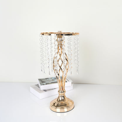 Wrought Iron Metal Flower Stand with Crystal Acrylic Beads Hanging Flower Arrangement, Gold-Plated Decoration for Wedding Tables - Smart Savvy