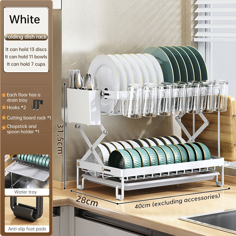 Foldable 2-Layer Kitchen Dish Rack, Large Capacity Countertop Drying Shelf for Bowls & Cutlery eprolo