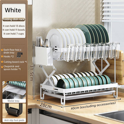 Foldable 2-Layer Kitchen Dish Rack, Large Capacity Countertop Drying Shelf for Bowls & Cutlery eprolo