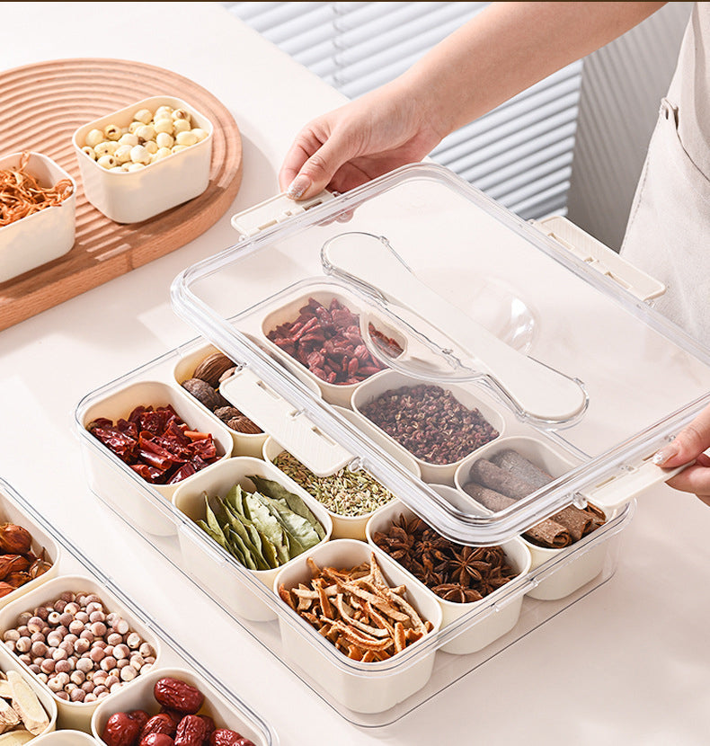 Design Sealed Snackle Storage Box With 9pcs Divider Plastic Divided Veggie Tray With Lid And Handle eprolo