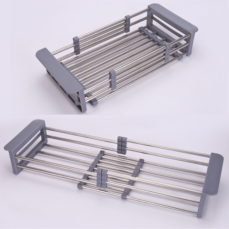 Adjustable Sink Dish Drying Rack Kitchen Organizer Stainless Steel Sink Drain Basket Vegetable Fruit Holder Storage Rack eprolo