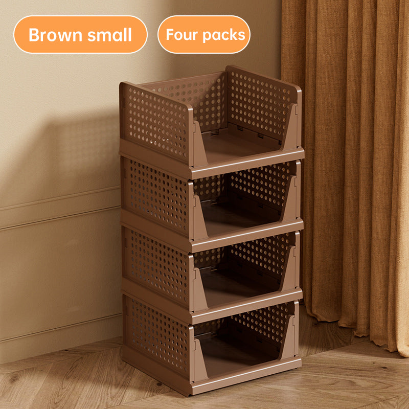 4 Pack Plastic Closet Organizer Bins, Stackable Foldable Storage Baskets with Slide-Out Rails for Clothes, Toys, T-Shirts eprolo