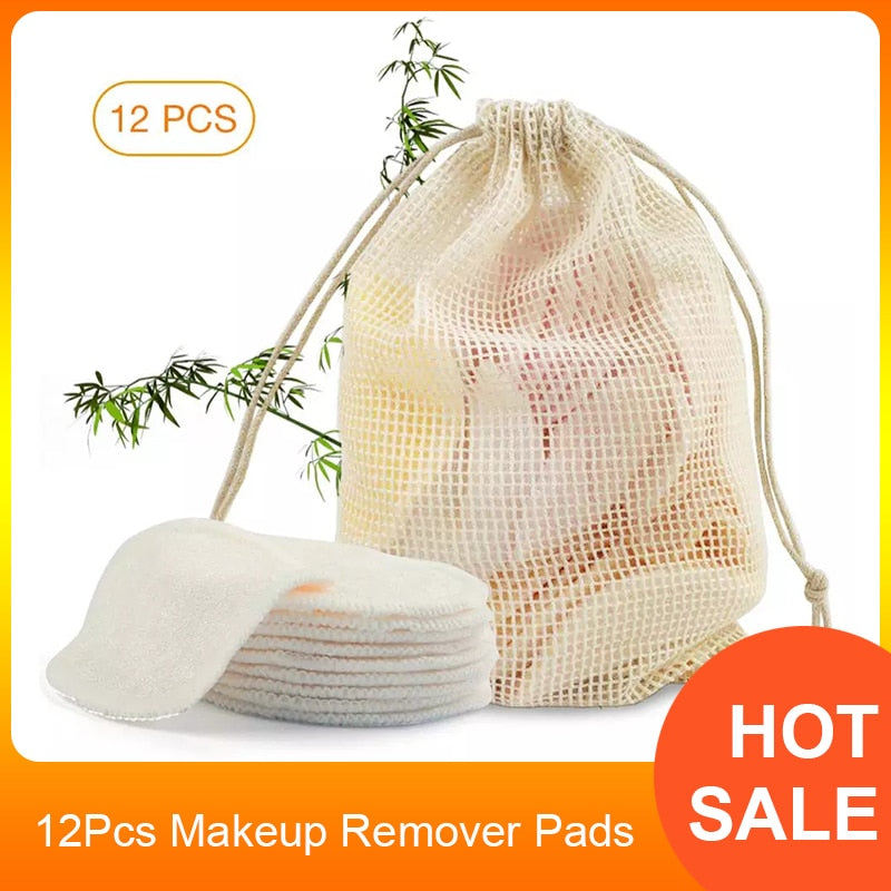 12Pcs Makeup Remover Pads Reusable Cotton Pads Make Up Facial Remover Bamboo Fiber Facial Skin Care Nursing Pads Skin Cleaning eprolo