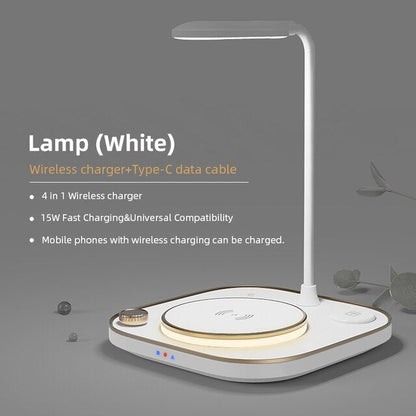15w Fast 3 In 1 Wireless Charging for IPhone Phone Watch Earphone Modern Led Office Desk Lamp Wireless Charger Lamp eprolo
