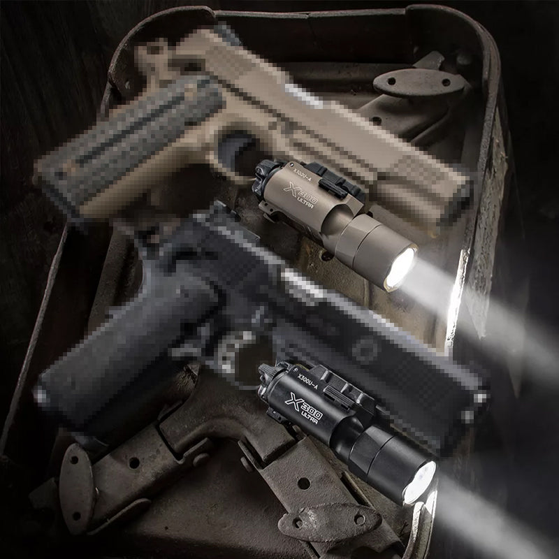 Tactica Flashlight X300-B/X300U-B/XU35: metal pistol gun strobe LED lights for 20mm rails, ideal for airsoft and hunting. - Smart Savvy