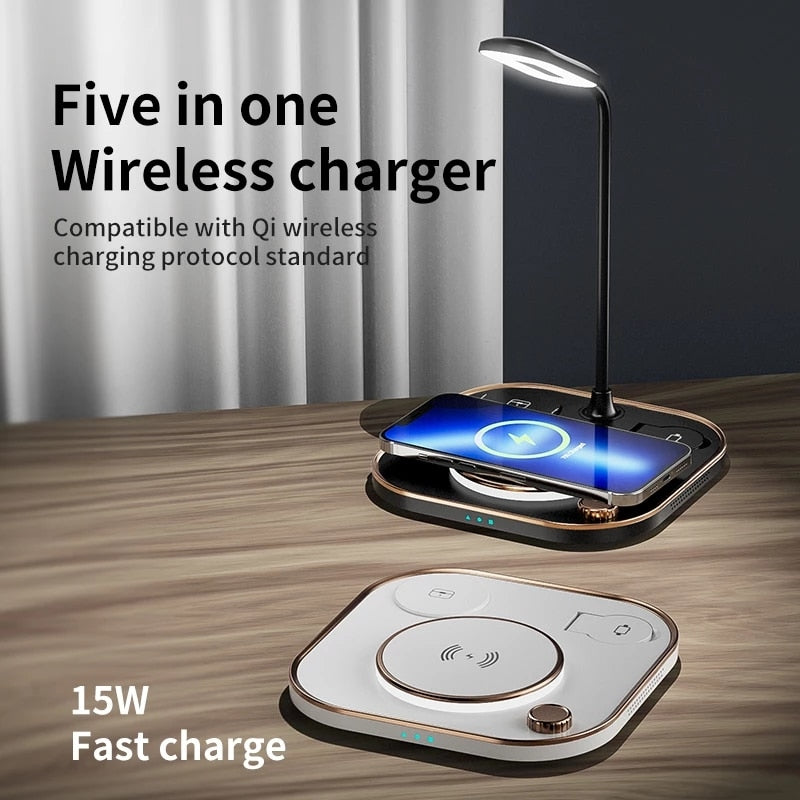 15w Fast 3 In 1 Wireless Charging for IPhone Phone Watch Earphone Modern Led Office Desk Lamp Wireless Charger Lamp eprolo