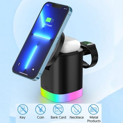 3 In 1 Magnetic Wireless Fast Charger For Smart Phone RGB Ambient Light Charging Station For Airpods IWatch eprolo