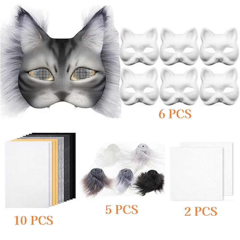 6 Sets Therian Mask Kit. Half-face paper blank masks, hand-painted cat. For DIY, masquerade, cosplay, Christmas gifts. Create un - Smart Savvy