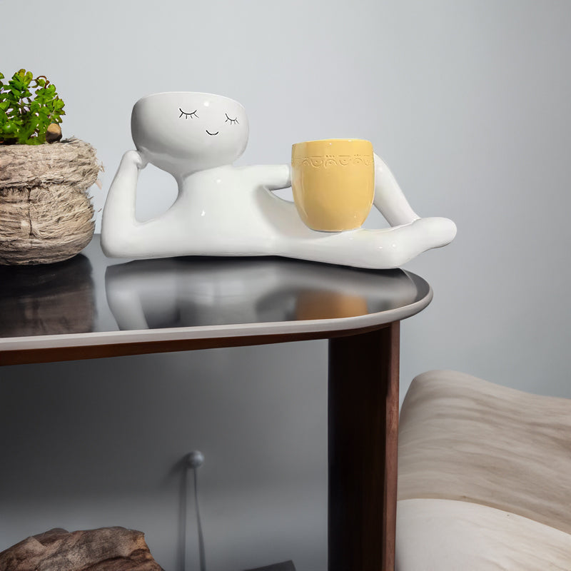 Funny Resin Succulent Pot: Relaxing - pose Figure with Pot Planter, Drainage Hole, Ideal for Succulents and Cacti - Smart Savvy