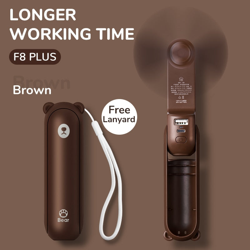 Portable Fan Mini Handheld Fan USB  Recharge Hand Held Small Pocket Fan with Power Bank Flashlight Feature eprolo