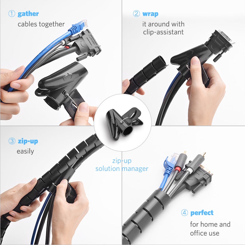 Ugreen Cable Holder Organizer 25mm Diameter Flexible Spiral Tube Cable Organizer Wire Management Cord Protector Cable Winder eprolo