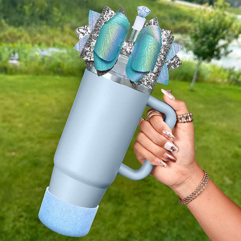 Cup Boot for Stanley 40/30 oz: Straw Cover, Bow Topper, Diamond Caps, Bottom Protector, 3 PCS Set. - Smart Savvy