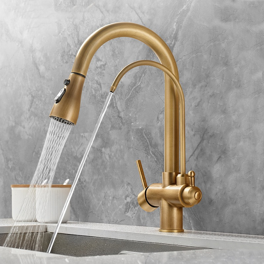 Antique brass three in one pure water direct drinking faucet, kitchen sink, pull-out faucet, hot and cold eprolo