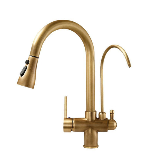 Antique brass three in one pure water direct drinking faucet, kitchen sink, pull-out faucet, hot and cold eprolo