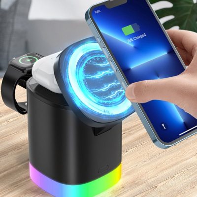3 In 1 Magnetic Wireless Fast Charger For Smart Phone RGB Ambient Light Charging Station For Airpods IWatch eprolo