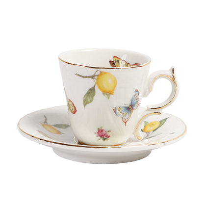 European - style Elegant Lemon Espresso Cups Set: Includes Tea Cups, Saucers, Ceramic Mugs, and a Dessert Plate - Smart Savvy