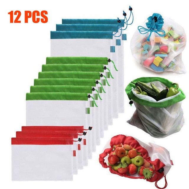 12pcs Reusable Mesh Produce Bags Washable Eco Friendly Bags for Grocery Shopping Storage Toys Fruit Vegetable Storage Bag eprolo