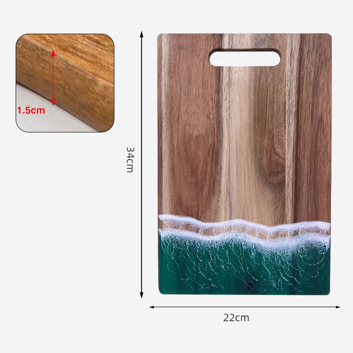 Wood Cutting Board Resin Blue green Wave Pattern eprolo