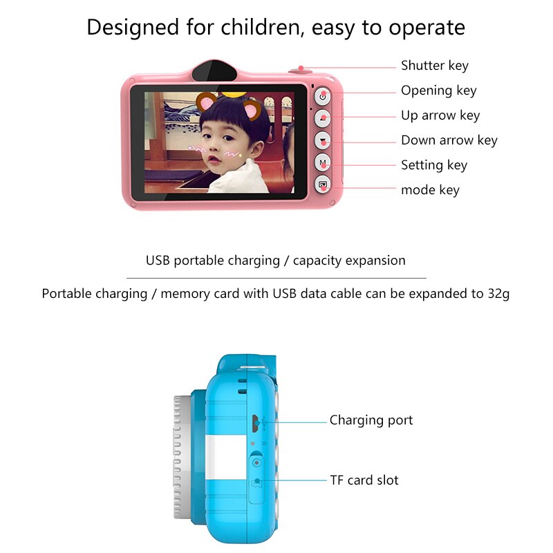 Child Camera Digital Camera 3.5 inch Cute Cartoon Camera Toys Children Birthday Gift 12MP 1080P Photo Video Camera For Kids eprolo
