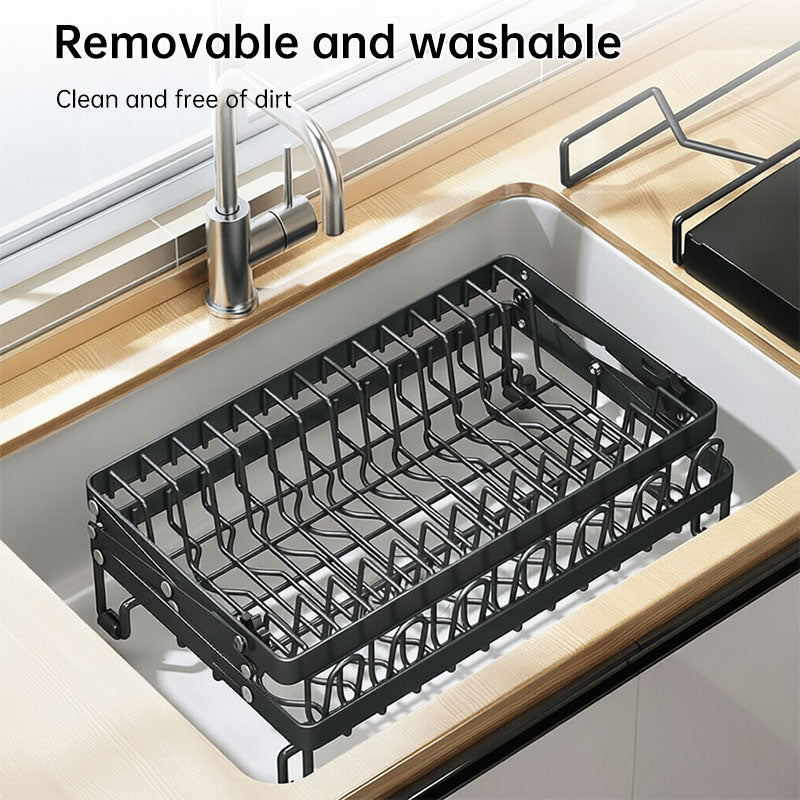 Foldable 2-Layer Kitchen Dish Rack, Large Capacity Countertop Drying Shelf for Bowls & Cutlery eprolo