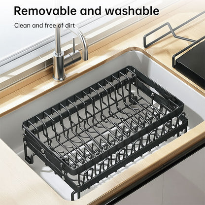 Foldable 2-Layer Kitchen Dish Rack, Large Capacity Countertop Drying Shelf for Bowls & Cutlery eprolo