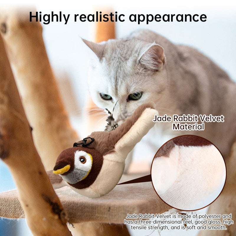 Rechargeable Chirping Flapping Bird (Non-Flying) Interactive Cat Toy, Ideal for Indoor Cats - Touch Activated Plush Toy - Smart Savvy