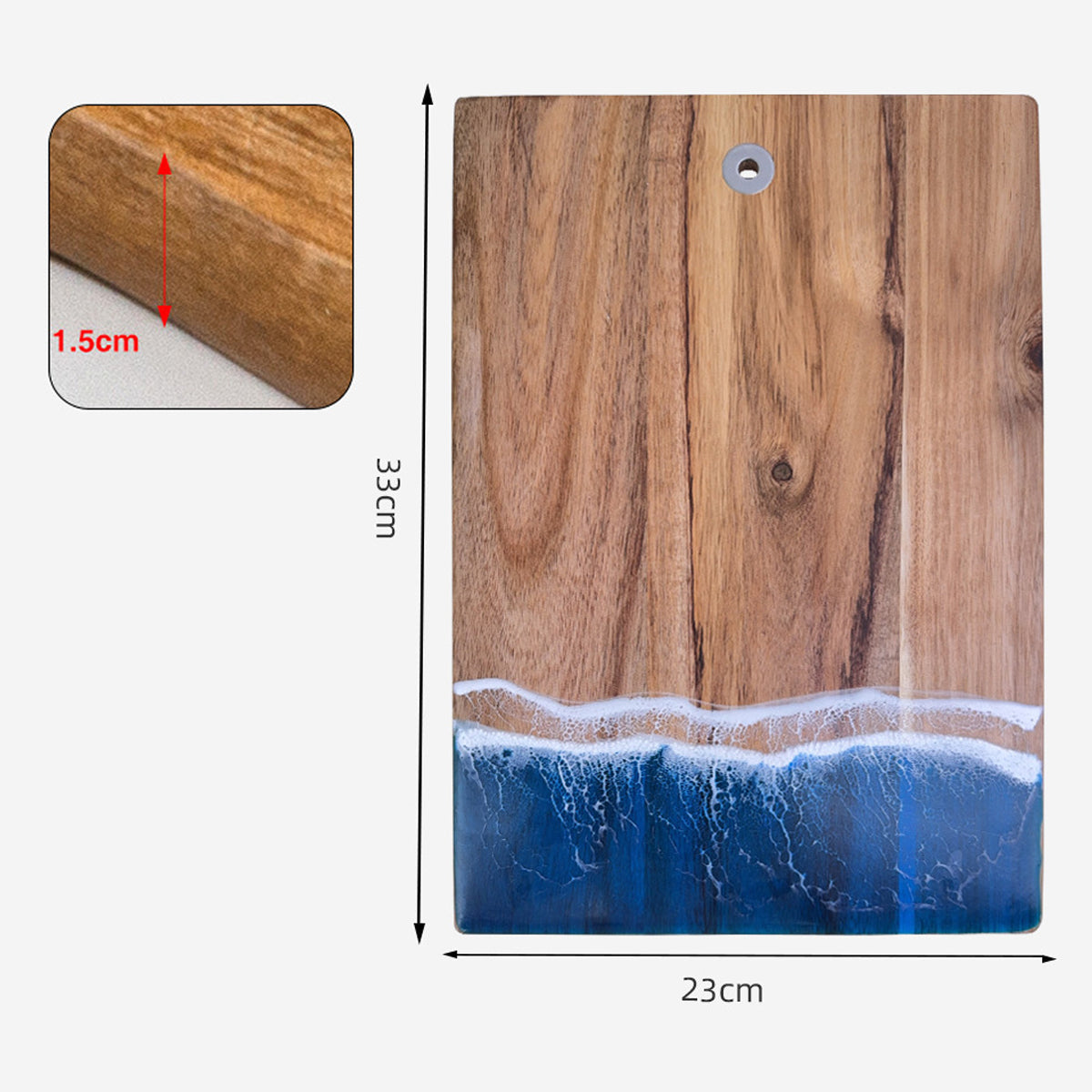 Wood Cutting Board Resin Blue green Wave Pattern eprolo