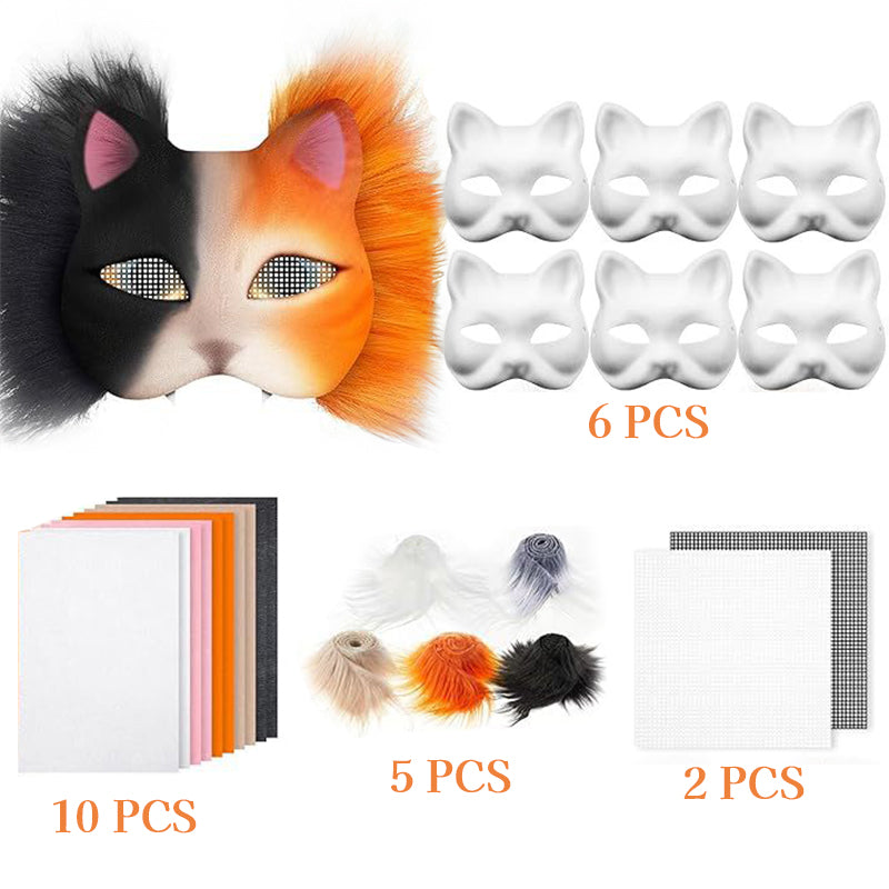 6 Sets Therian Mask Kit. Half-face paper blank masks, hand-painted cat. For DIY, masquerade, cosplay, Christmas gifts. Create un - Smart Savvy