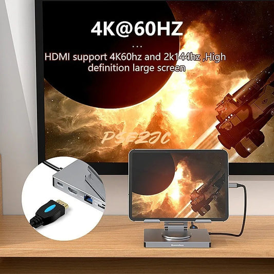 4K/60Hz Gigabit Ethernet Port USB 3.0 Splitter Hub Converter Flat Panel Rotary Stand Type-c Docking Station eprolo
