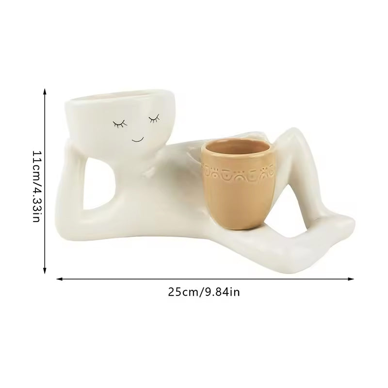 Funny Resin Succulent Pot: Relaxing - pose Figure with Pot Planter, Drainage Hole, Ideal for Succulents and Cacti - Smart Savvy
