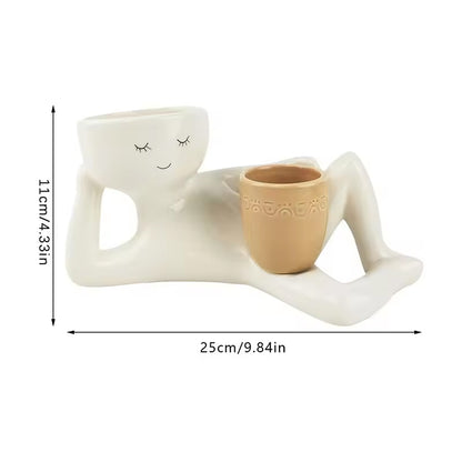 Funny Resin Succulent Pot: Relaxing - pose Figure with Pot Planter, Drainage Hole, Ideal for Succulents and Cacti - Smart Savvy