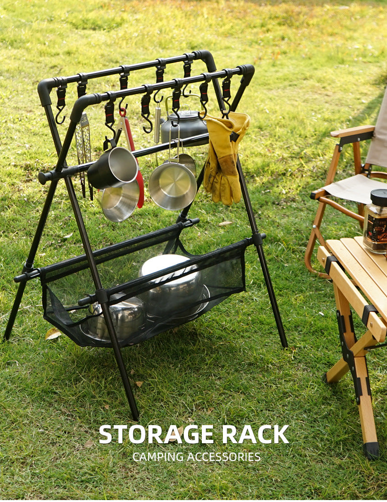 Outdoor camping folding shelf camping car drying rack drying net drying rack storage rack eprolo